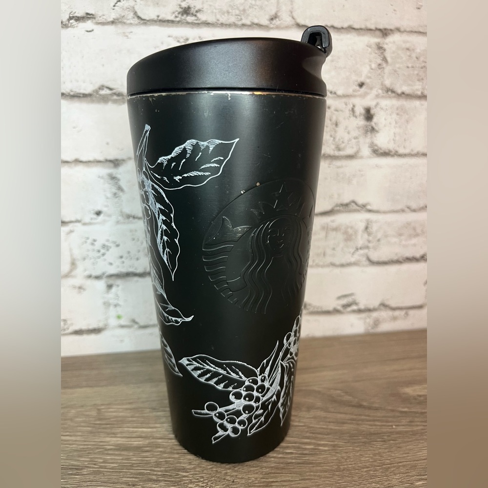 Starbucks Cup Tumbler 16 Oz. Refillable January 2016 Matte Black Grape Leaf
